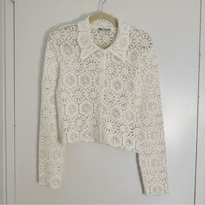 NWOT Zara White Floral Cotton Knit Button Down Shirt